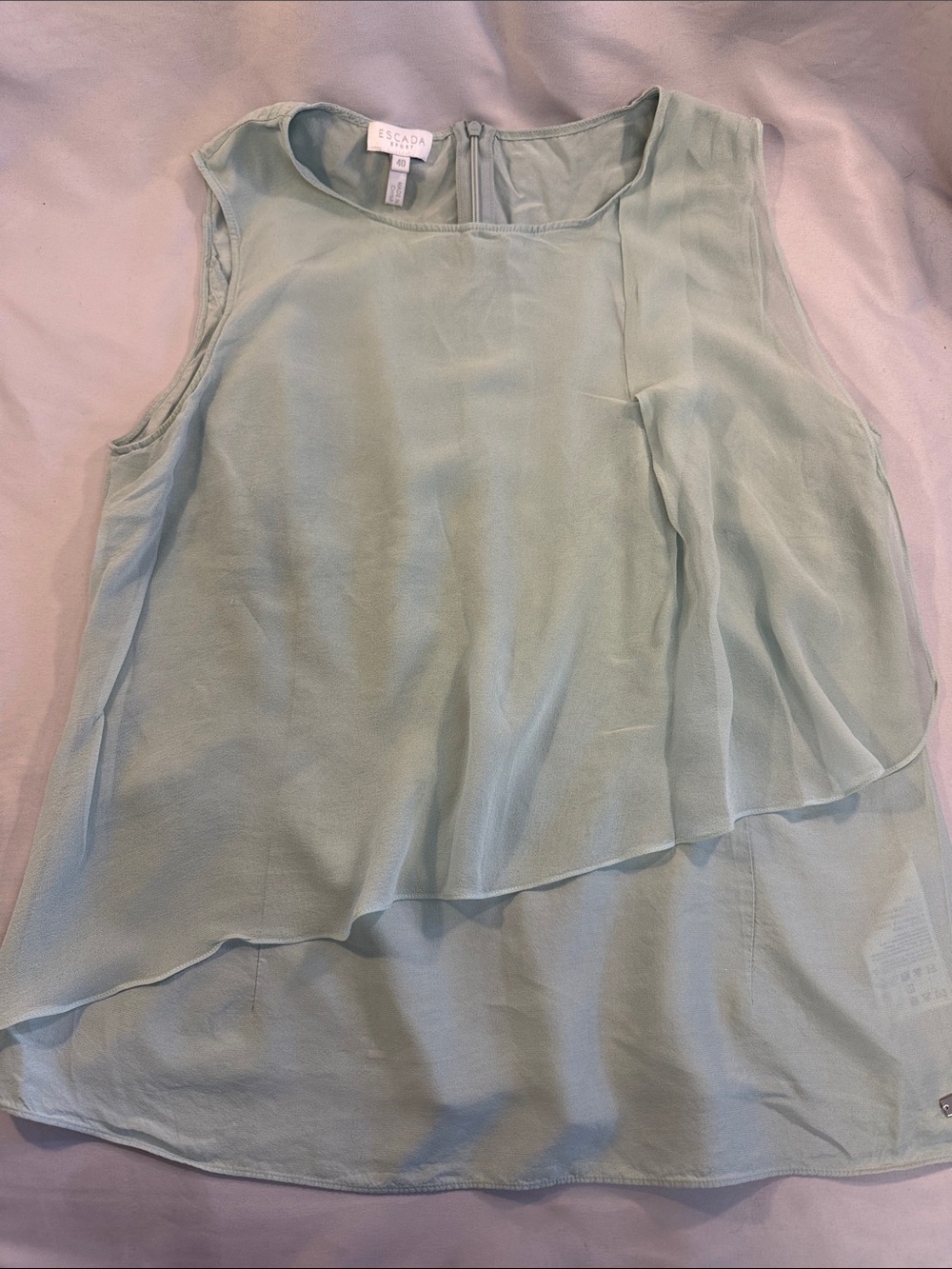 Escada Light Sage Asymmetric Layered Chiffon Camisole